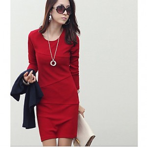 Women's round collar sheath mini dress Black/Red/Blue